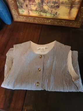 Liz Claiborne Blue & White Pinstripe Vest Top